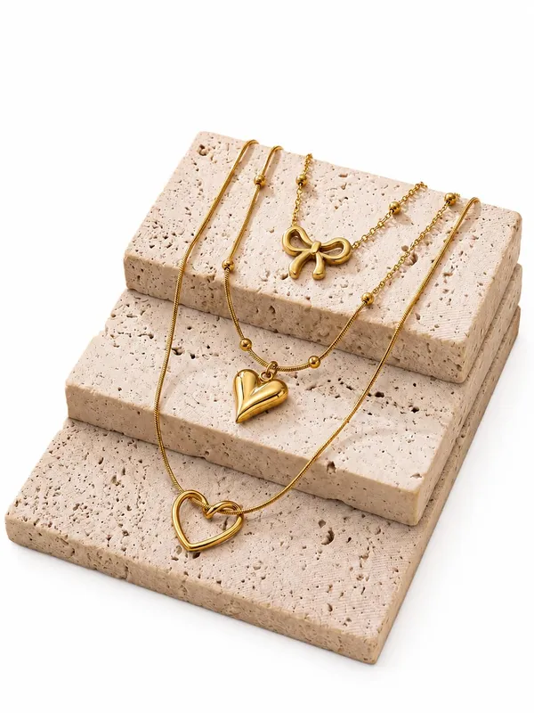 D_Glamm_Fashion_Gold_Tone_Heart_And_Bow_Charm_Necklace_Set
