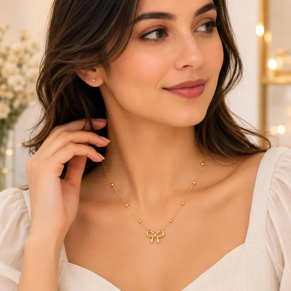 D_Glamm_Fashion_Gold_Tone_Heart_And_Bow_Charm_Necklace_Set