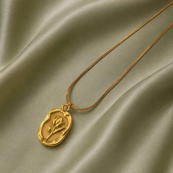D_Glamm_Fashion_Gold_Rose_Pendant_Necklace_With_Snake_Chain_Oval_Medallion