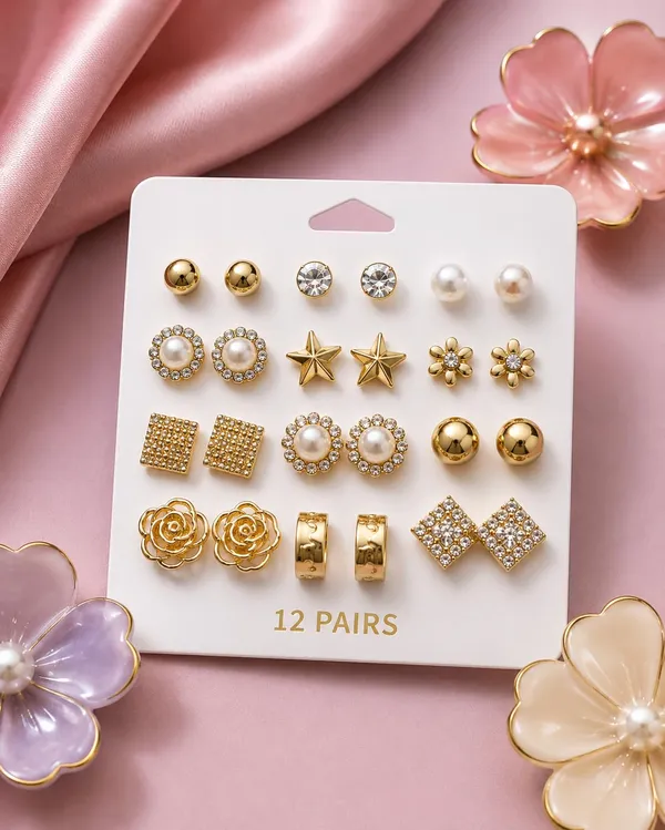 D_Glamm_Fashion_Gold_Tone_Stud_Earrings_Set_With_Pearl_And_Crystal_12_Pairs