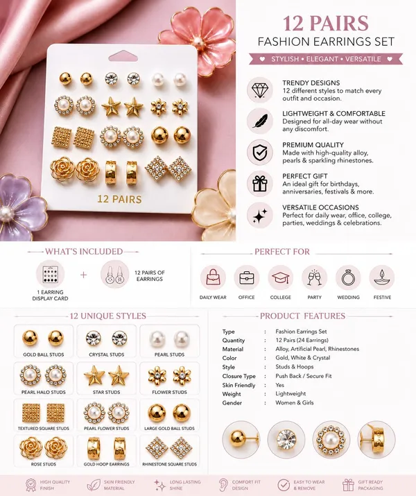 D_Glamm_Fashion_Gold_Tone_Stud_Earrings_Set_With_Pearl_And_Crystal_12_Pairs