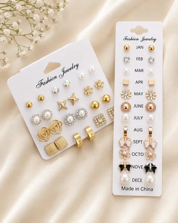 D_Glamm_Fashion_Fashion_Jewelry_Stud_Earrings_Set_Gold_Tone_12_Pairs