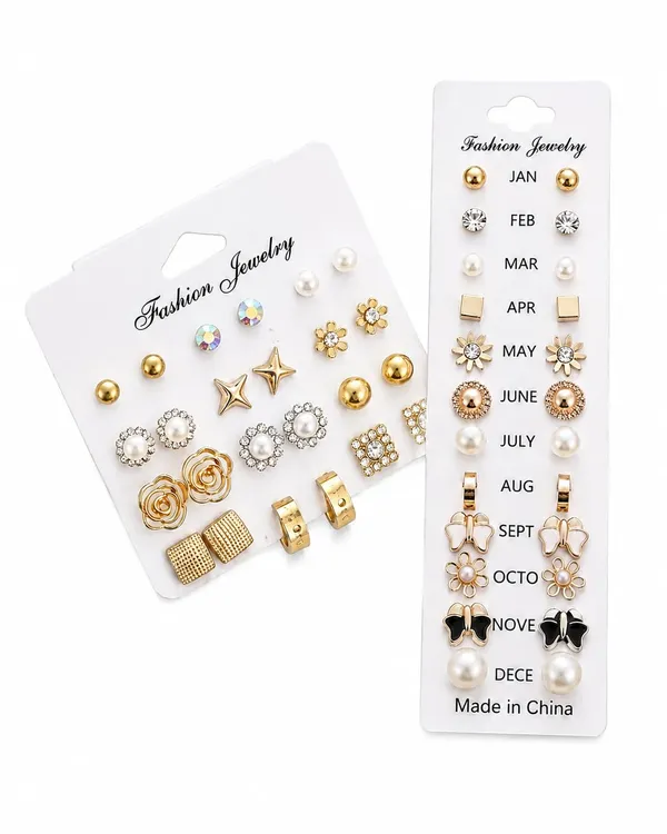 D_Glamm_Fashion_Fashion_Jewelry_Stud_Earrings_Set_Gold_Tone_12_Pairs