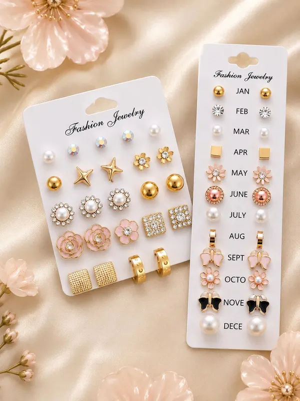 D_Glamm_Fashion_Fashion_Jewelry_Stud_Earrings_Set_Gold_Tone_12_Pairs