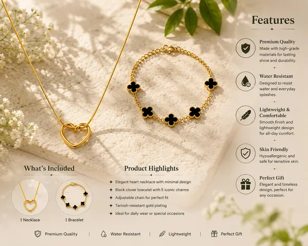 D_Glamm_Fashion_Gold_Tone_Heart_Pendant_Necklace_And_Clover_Bracelet_Set
