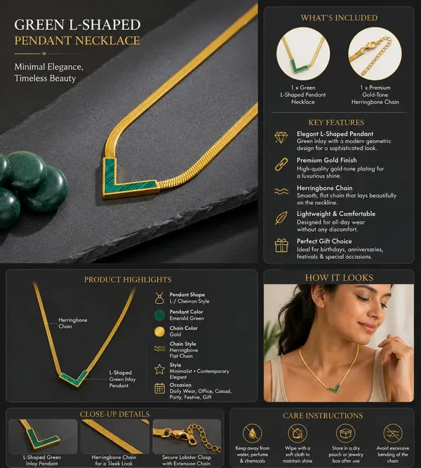 D_Glamm_Fashion_Gold_Herringbone_Chain_Necklace_With_Malachite_V_Shape_Pendant