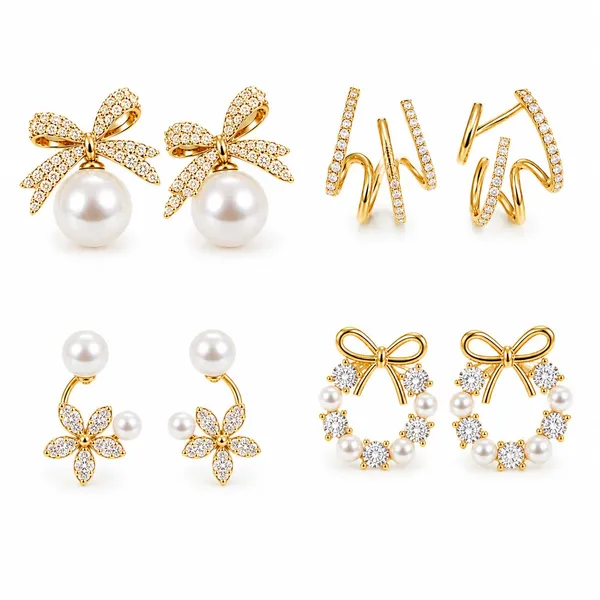 D_Glamm_Fashion_Gold_Tone_Pearl_And_Crystal_Stud_Earrings_Set_Of_4_Pairs