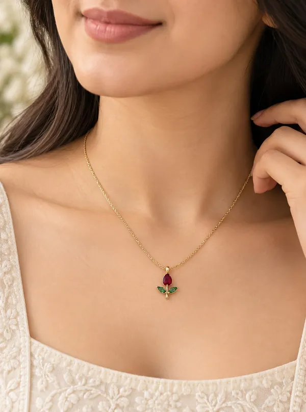 Product_Summary_D_Glamm_Fashion_Rose_Flower_Pendant_Necklace_With_Red_And_Green_Crystals_Gold