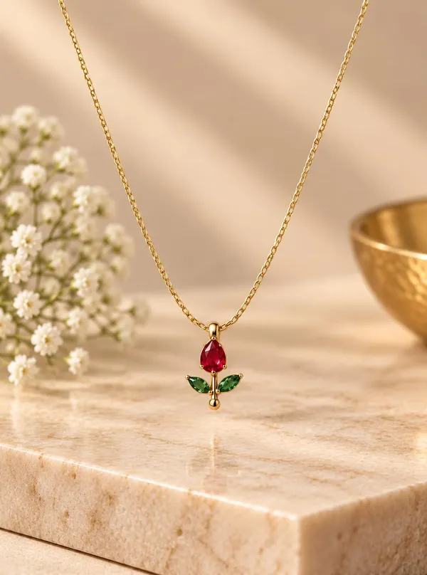 Product_Summary_D_Glamm_Fashion_Rose_Flower_Pendant_Necklace_With_Red_And_Green_Crystals_Gold