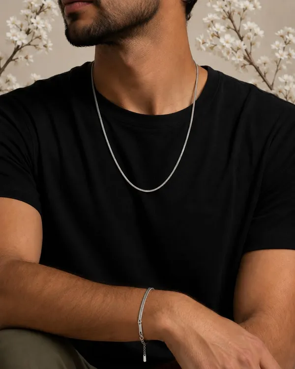 D_Glamm_Fashion_Silver_Snake_Chain_Necklace_And_Bracelet_Set_With_Lobster_Clasp