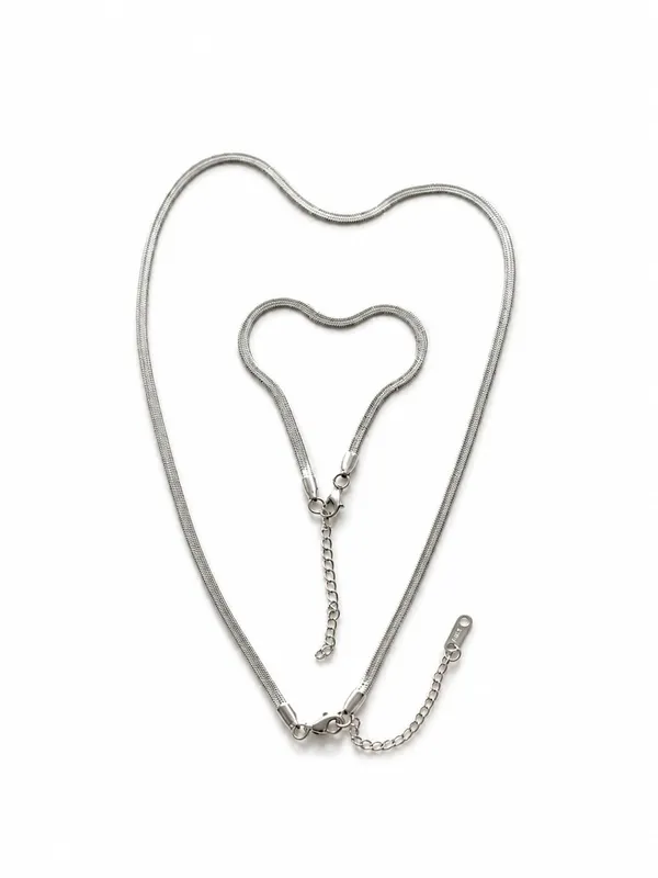 D_Glamm_Fashion_Silver_Snake_Chain_Necklace_And_Bracelet_Set_With_Lobster_Clasp