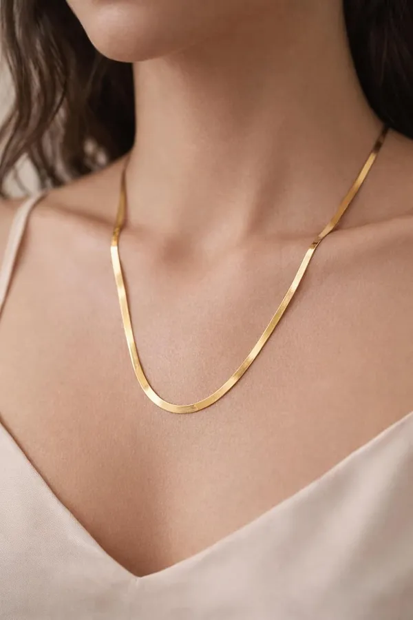 D_Glamm_Fashion_Gold_Tone_Herringbone_Chain_And_Heart_Pendant_Snake_Chain_Necklace_Set