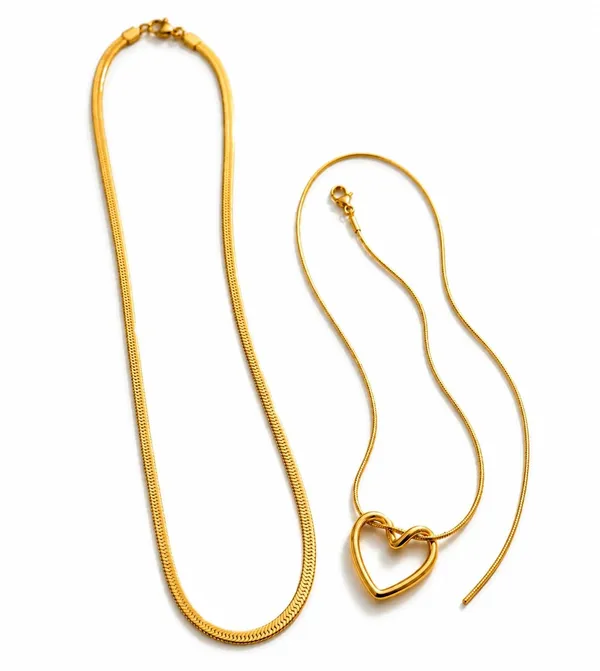 D_Glamm_Fashion_Gold_Tone_Herringbone_Chain_And_Heart_Pendant_Snake_Chain_Necklace_Set