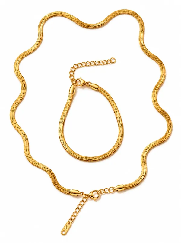 D_Glamm_Fashion_18K_Gold_Plated_Herringbone_Snake_Chain_Necklace_And_Bracelet_Set