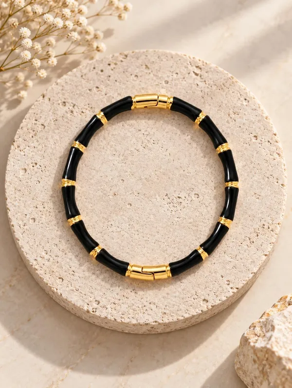 D_Glamm_Fashion_Black_Onyx_And_Gold_Tone_Tube_Bangle_Bracelet