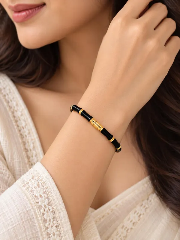 D_Glamm_Fashion_Black_Onyx_And_Gold_Tone_Tube_Bangle_Bracelet
