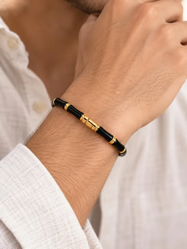 D_Glamm_Fashion_Black_Onyx_And_Gold_Tone_Tube_Bangle_Bracelet