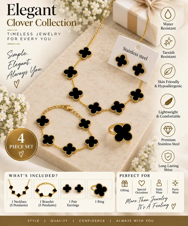 D_Glamm_Fashion_Four_Leaf_Clover_Jewellery_Set_Gold_Tone_With_Black_Motif