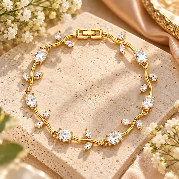 Gold-Plated_Leaf_Design_Crystal_Bracelet