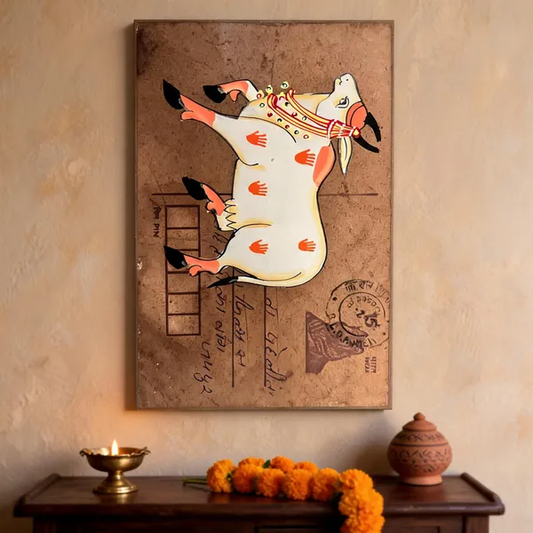 Multicolor_Antique_Postcard_Folk_Art_Cow_Motif_Wall_Art