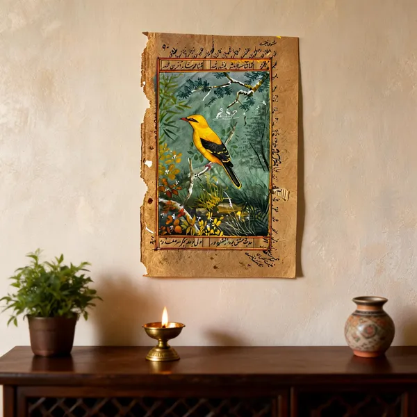 Multicolor_Old_Arabic_Book_Paper_Miniature_Bird_Motif_Wall_Art