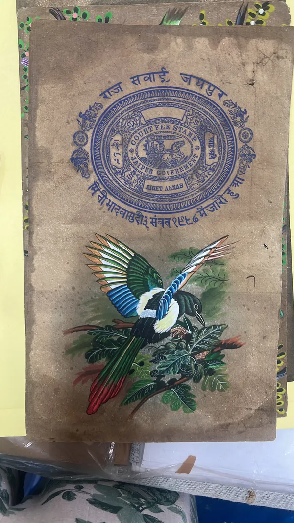 Multicolor_Old_Stamp_Paper_Traditional_Bird_Motif_Wall_Art