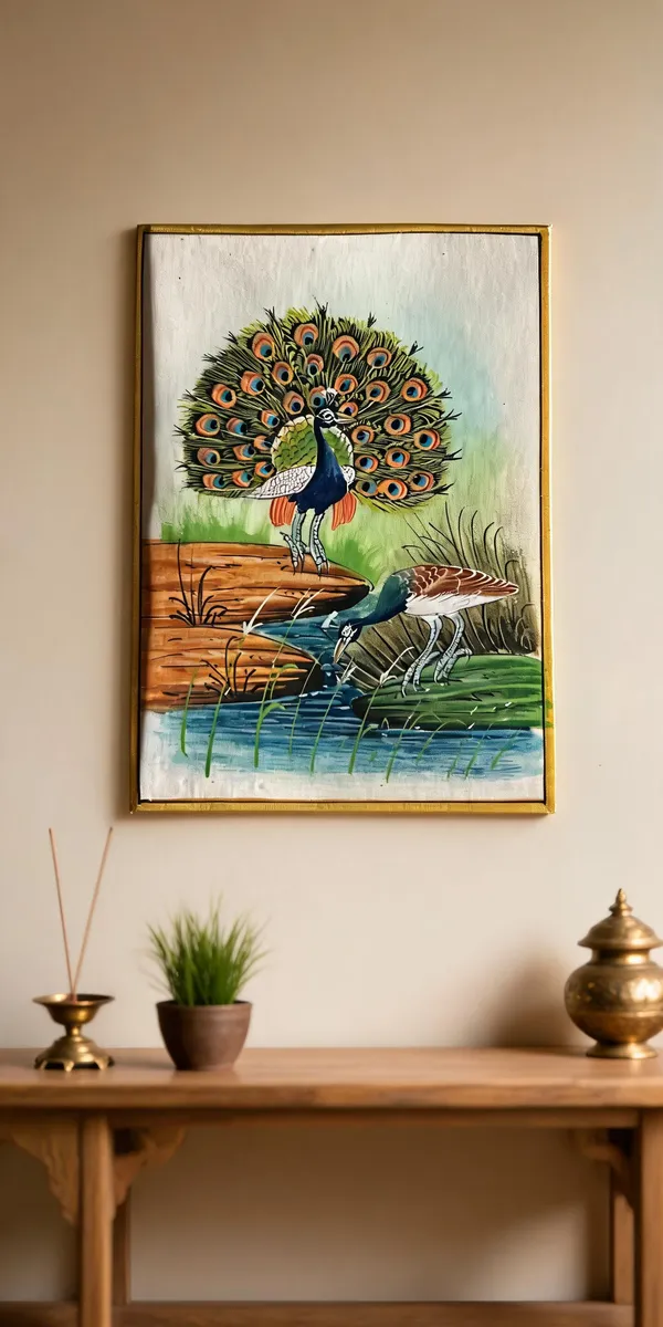 Multicolor_Cotton_Fabric_Traditional_Peacock_Motif_Wall_Art