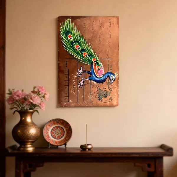 Multicolor_Antique_Postcard_Watercolour_Peacock_Motif_Wall_Art