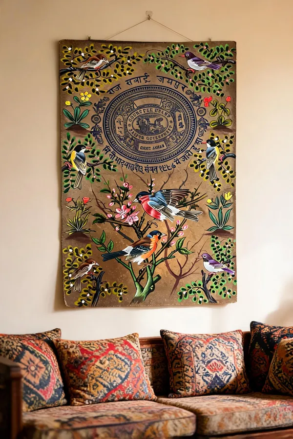 Multicolor_Old_Stamp_Paper_Traditional_Bird_And_Foliage_Wall_Art
