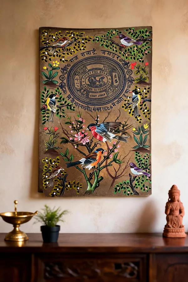 Multicolor_Old_Stamp_Paper_Traditional_Bird_And_Foliage_Wall_Art