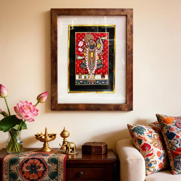 Multicolor_Marble_Tile_Gold_Leaf_Kundan_Meenakari_Shrinath_Ji_Wall_Art