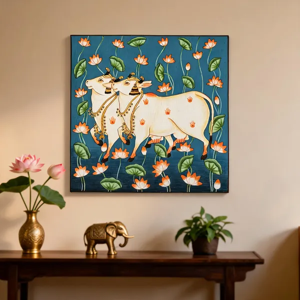 Multicolor_Cotton_Silk_Pichwai_Natural_Pigment_Floral_Cow_Wall_Art