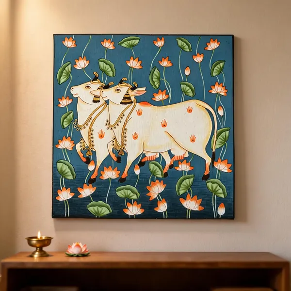 Multicolor_Cotton_Silk_Pichwai_Natural_Pigment_Floral_Cow_Wall_Art