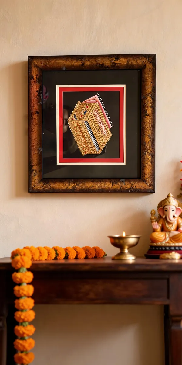 Multicolor_Paper_Embossed_Gold_Kundan_Meenakari_Harmonium_Wall_Art