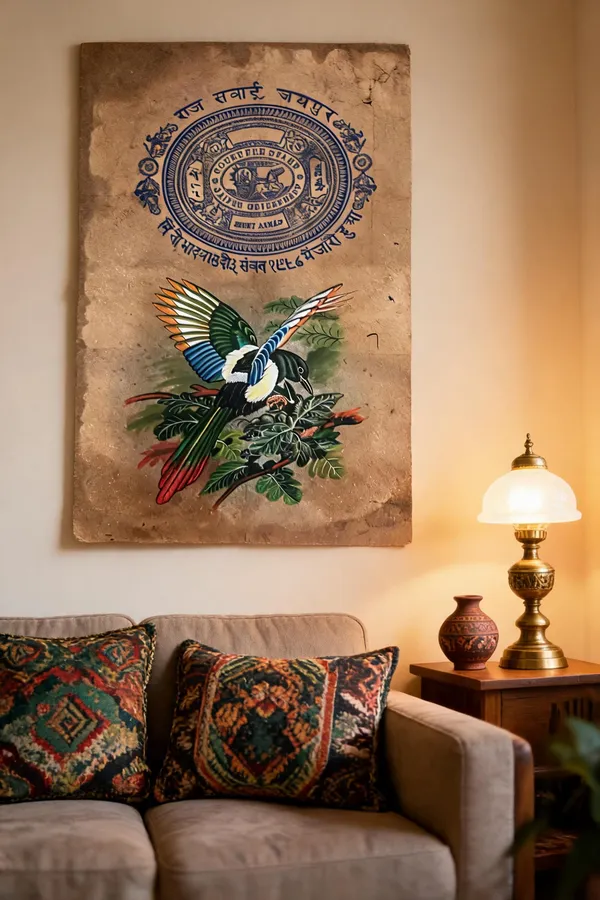 Multicolor_Old_Stamp_Paper_Traditional_Bird_Motif_Wall_Art