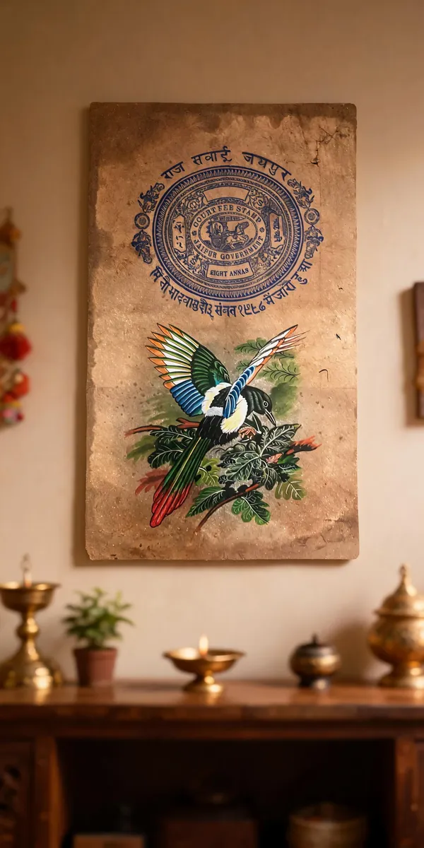 Multicolor_Old_Stamp_Paper_Traditional_Bird_Motif_Wall_Art