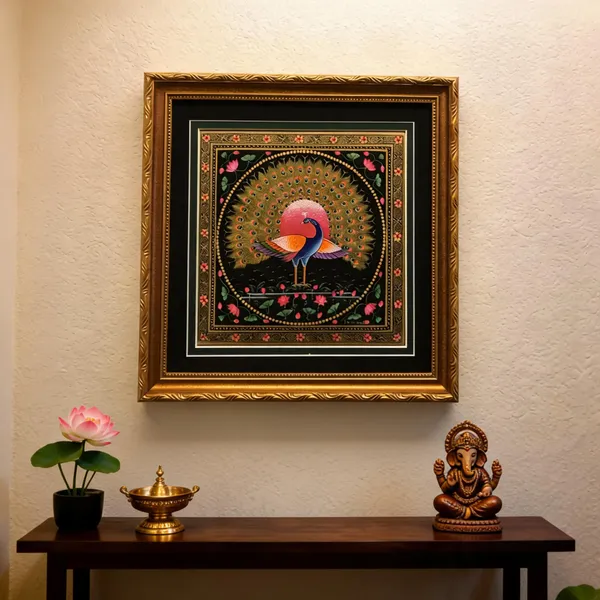 Multicolor_Cotton_Silk_Traditional_Peacock_Floral_Motif_Wall_Art