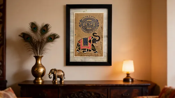 Multicolor_Antique_Stamp_Paper_Traditional_Elephant_Motif_Wall_Art