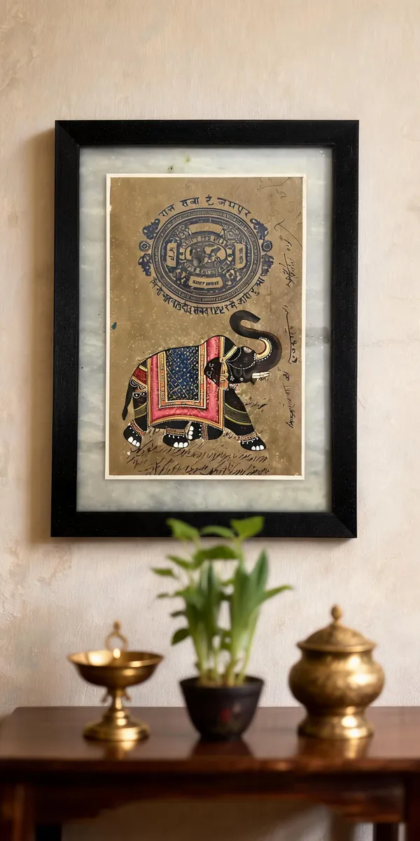 Multicolor_Antique_Stamp_Paper_Traditional_Elephant_Motif_Wall_Art
