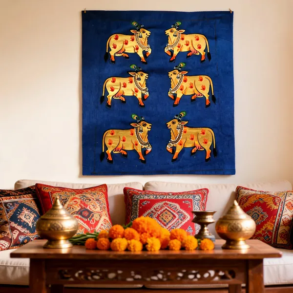Multicolor_Fabric_Pichwai_Natural_Pigment_Cow_Motif_Wall_Art