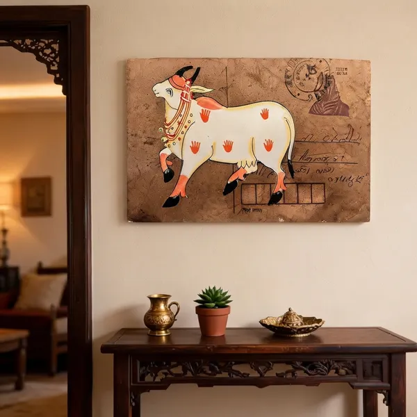 Multicolor_Antique_Postcard_Folk_Art_Cow_Motif_Wall_Art