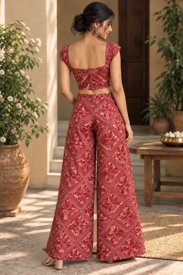 Maroon_Cotton_Crop_Top_And_Palazzo_Co-Ord_Set_For_Women