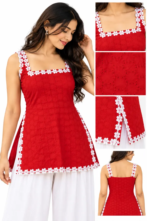 Red_Cotton_Sleeveless_Embroidered_Kurta_Palazzo_Set_For_Women