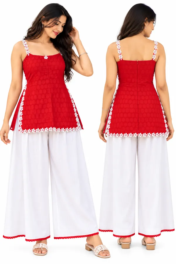Red_Cotton_Sleeveless_Kurta_Palazzo_Set_For_Women