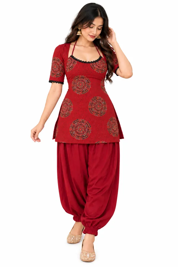 Red_Cotton_Printed_Short_Kurta_Patiala_Set_For_Women
