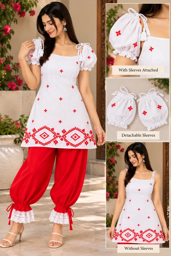White_Cotton_Printed_Kurta_Pant_Set_For_Women