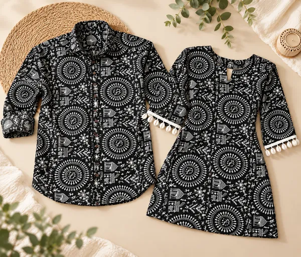 Black_Cotton_Printed_Kurta_And_Top_Couple_Set
