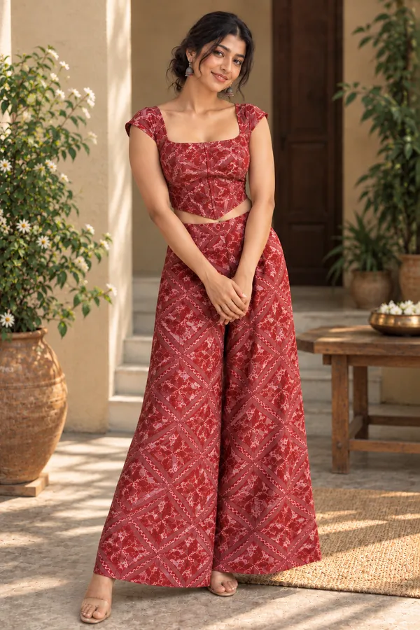 Maroon_Cotton_Crop_Top_And_Palazzo_Co-Ord_Set_For_Women