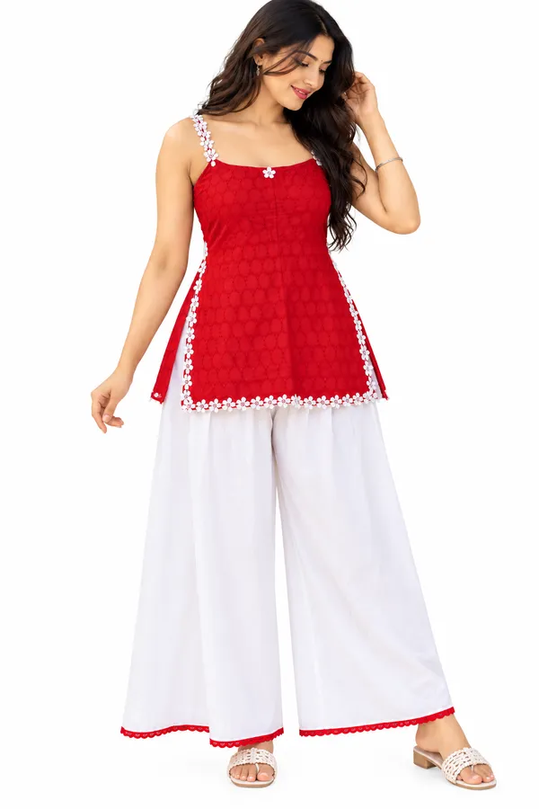 Red_Cotton_Sleeveless_Kurta_Palazzo_Set_For_Women