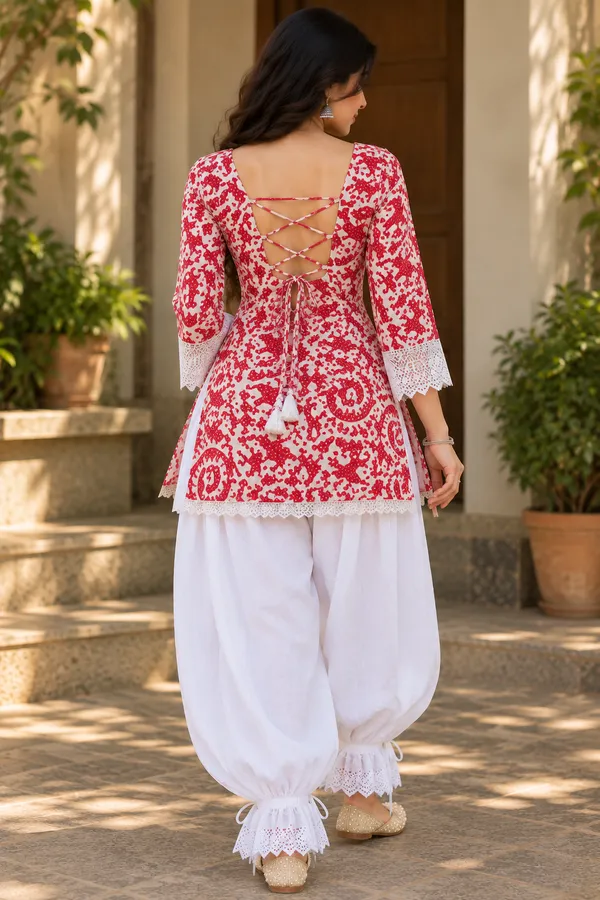 Red_Cotton_Printed_Flared_Ethnic_Kurta_Set_For_Women